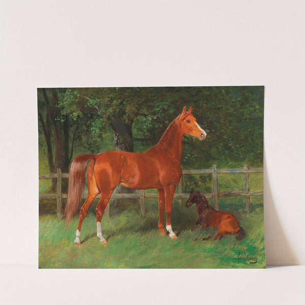 Chestnut with Foal in the Meadow by Hans Haag