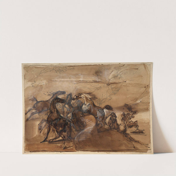 Chevaux en liberté dans un paysage by Horace Vernet
