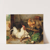 Chickens and cockerel in a barn by Edgar Hunt
