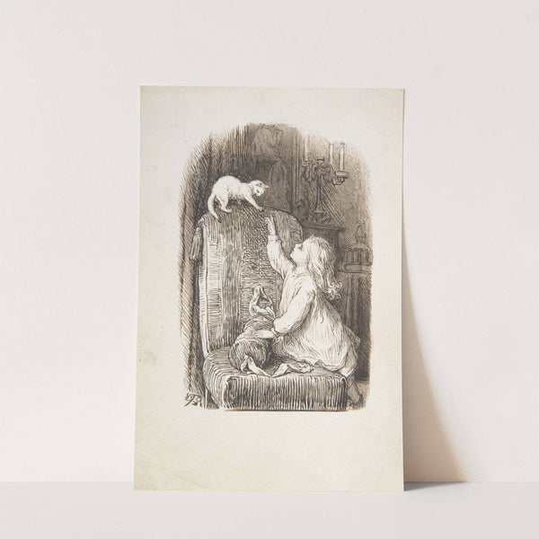Child Climbing a Chair to Reach for a Kitten (1835–1903) by Lorenz Frølich