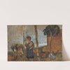 Children and chickens in front of a landscape by Paula Modersohn-Becker