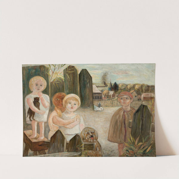Children in a village backyard by Tadeusz Makowski