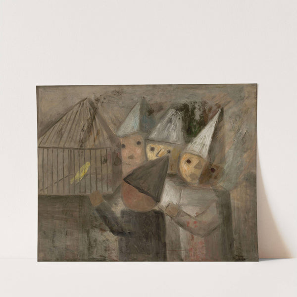 Children in front of a cage with a canary by Tadeusz Makowski