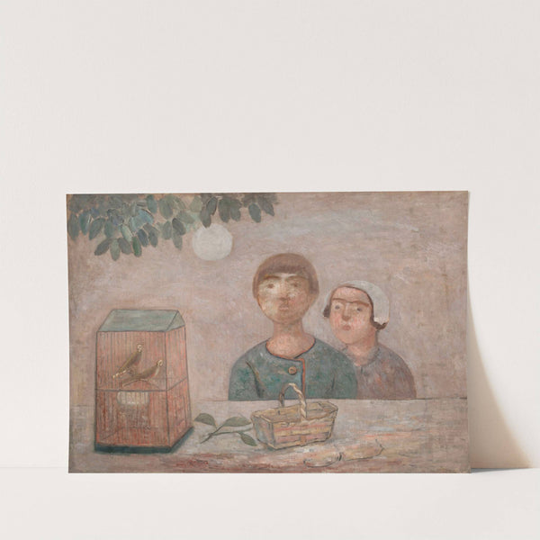 Children in front of a cage with little birds by Tadeusz Makowski