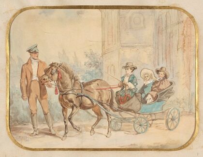Children of Adam Krasiński, Józef, Kazimierz and Maria, in a wagonette in Radziejowice (1854)