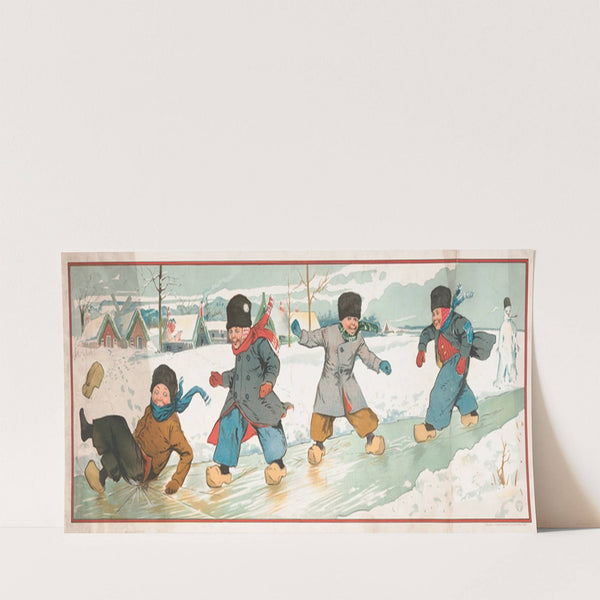 Children playing on the ice during winter (1904) by Taber Prang Art Co.
