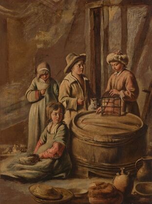 Children with a cage