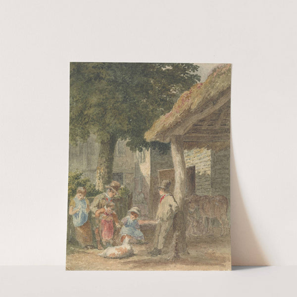 Children With a Dog in Farmyard by Robert Hills