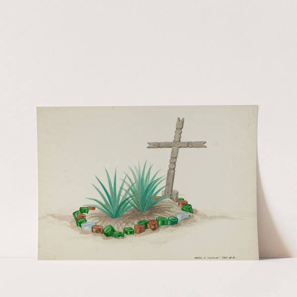 Child’s Grave with Wooden Cross – Bottle Decorations (c. 1937) by Majel G. Claflin