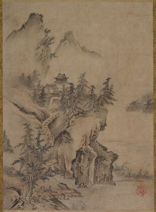 Chinese Literatus Traveling to a Mountain Temple (late 1500s)