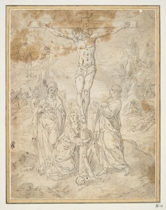 Christ on the Cross between the Virgin and St. John with Scenes of the Passion in the Background