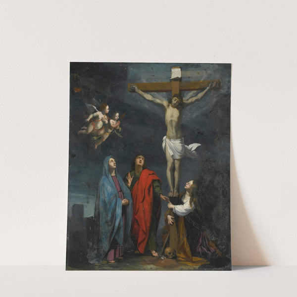 Christ On The Cross With Saint John And Mary Magdalene by Follower Of Jacques Stella