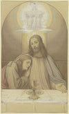 Christ with his favorite disciple John, half-length figures at the table of the Last Supper, above them the Trinity (1874)