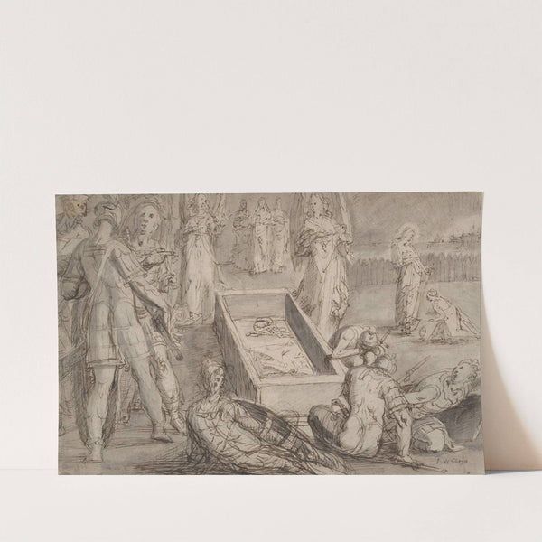 Christ’s Empty Tomb after the Resurrection, with Christ Appearing to Mary Magdalene at the Right by Master of the Egmont Albums