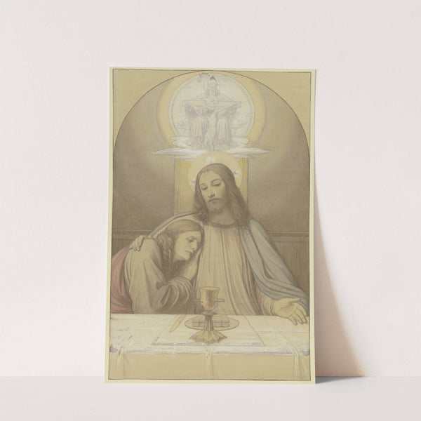 Christus mit dem Lieblingsjünger Johannes, Halbfiguren am Tisch des letzten Abendmahles, über ihnen die Dreifaltigkeit (1874) by Eduard von Steinle