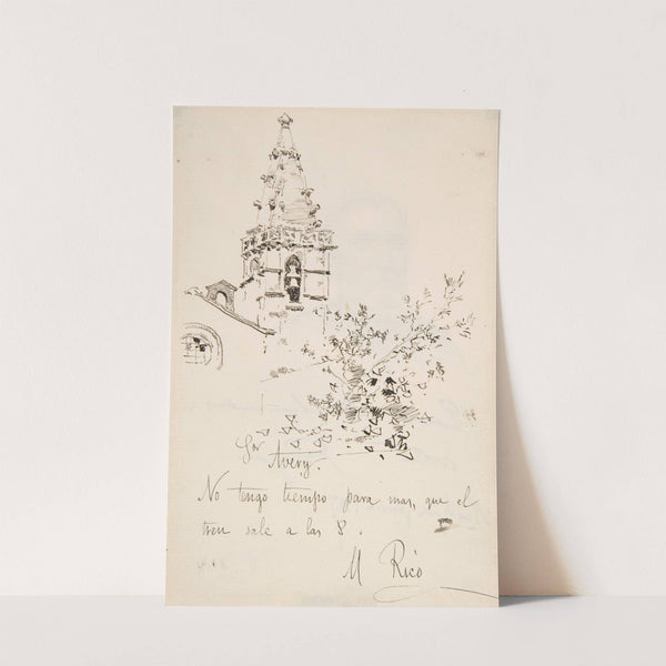 Church Tower with Inscription in Spanish to Avery by Martin Rico y Ortega