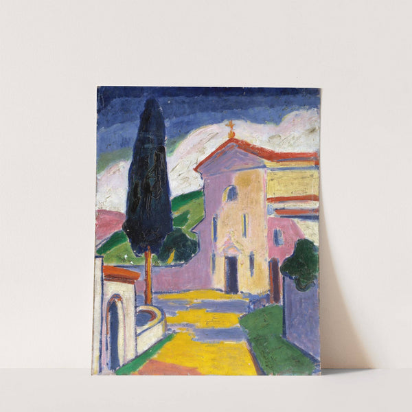 Church with Cedar Tree on Left by Carl Newman