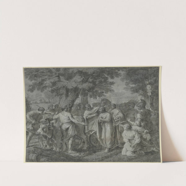 Cincinnatus wird direkt vom Pflug weg zum Diktator Roms berufen by Sébastien Bourdon