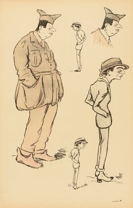 Cinq études de deux personnages dont Maurice de Rotschild en militaire