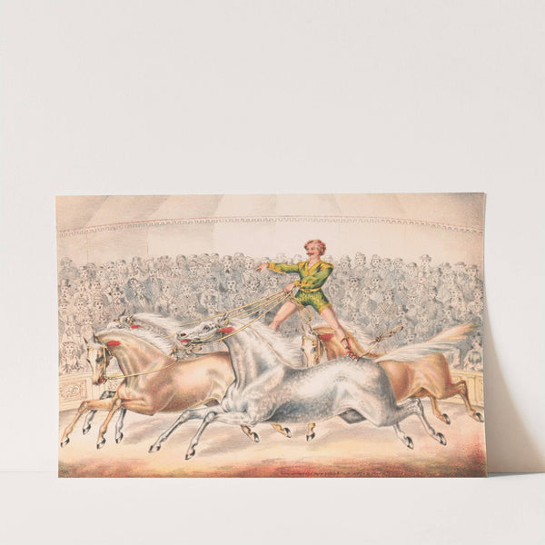 Circus performer riding two horses at once (1873) by Gibson & Co. Lith