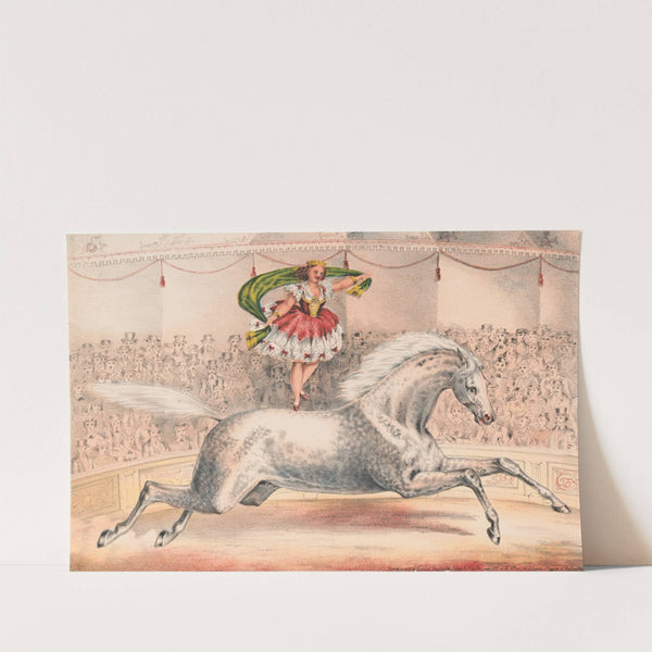 Circus performer standing on the back of a horse (1873) by Gibson & Co. Lith