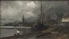 City view with harbor. Study