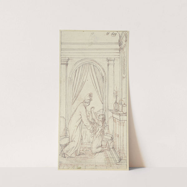 Clarissa kneels to the right (ca. 1796) by Daniel Nikolaus Chodowiecki