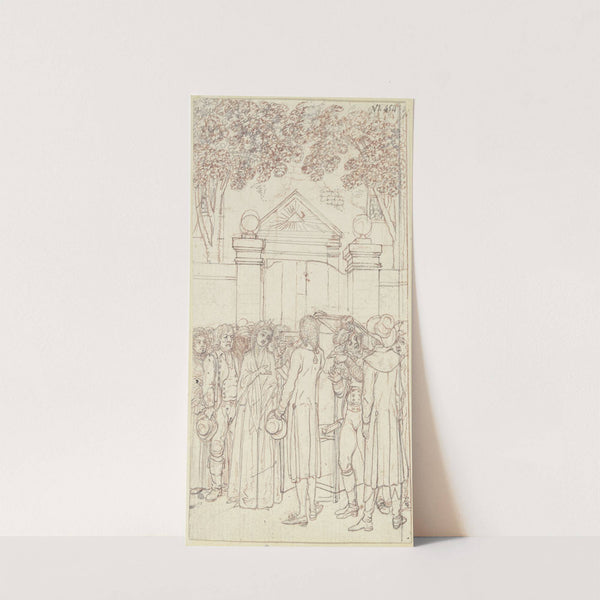 Clarissa steht vor einem Kirchenportal by Daniel Nikolaus Chodowiecki