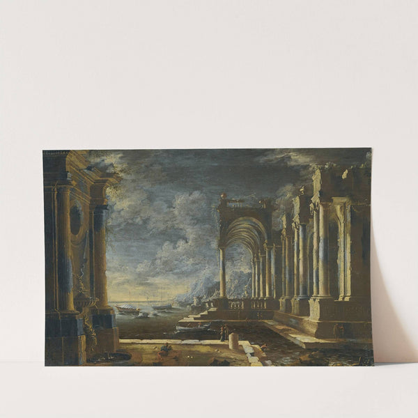 Classic Ruins With Fountain On The Sea by Leonardo Coccorante