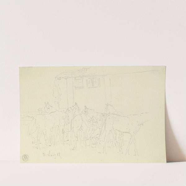 Cleaning the horses in the camp by Heinrich Lang