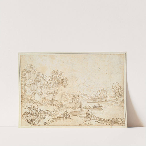 Cliffs at Riverbank with Fishermen by Giovanni Francesco Grimaldi