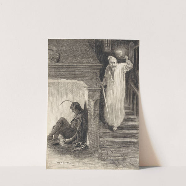 Clown and man in night gown descending a staircase (1902) by Charles A. Buchel