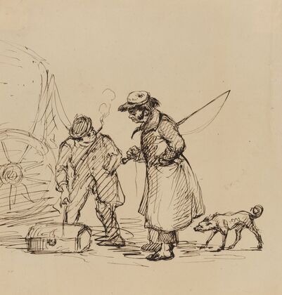 Coachman, man smoking cigar, and dog (1843)