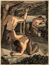 Coal miners at work, cutting coal and propping