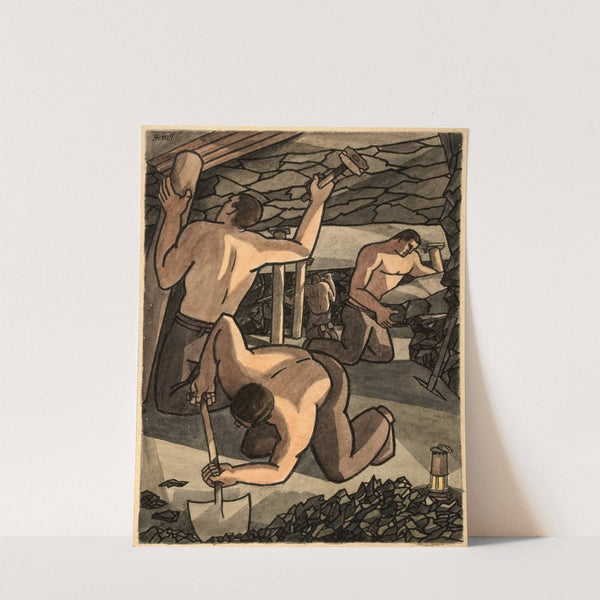 Coal miners at work, cutting coal and propping by George Bissill