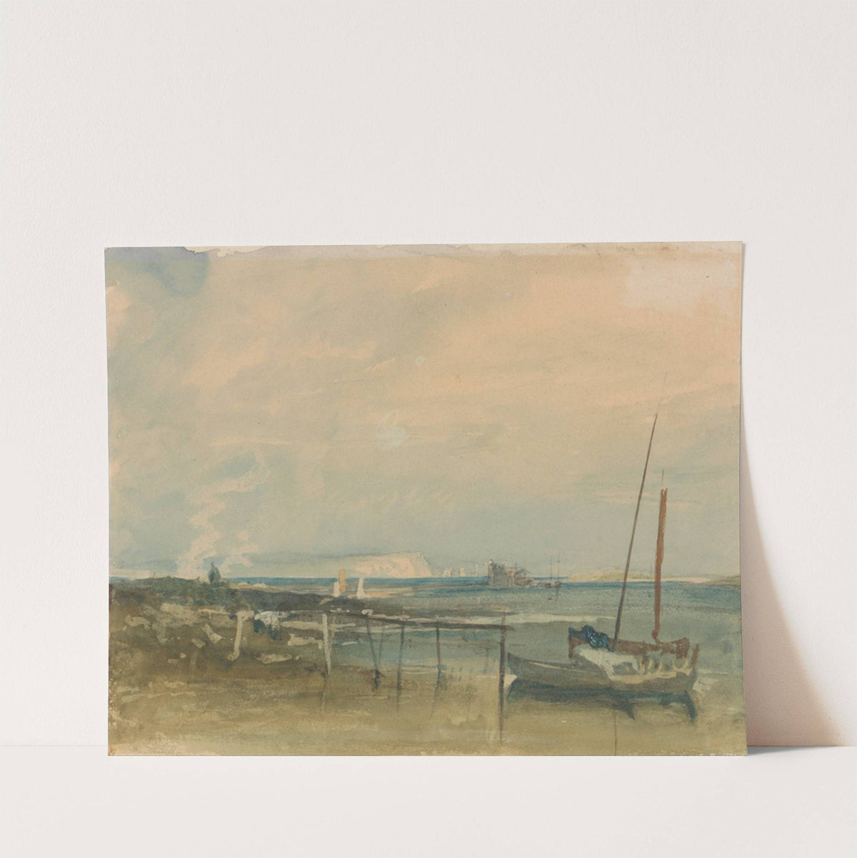Coast Scene with White Cliffs and Boats on Shore by Joseph Mallord William Turner