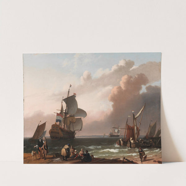 Coastal Scene with a Man-of-War and other Vessels by Follower of Ludolf Backhuysen