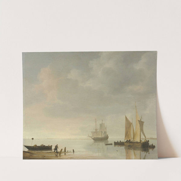 Coastal Scene With Ships Resting On Calm Waters by Simon de Vlieger