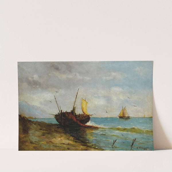 Coastal View with Boats Along the Shore by Carlo Brancaccio