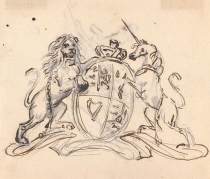 Coat of Arms flanked by a Unicorn and Lion