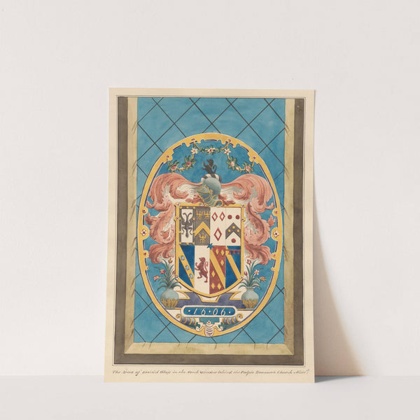 Coat of Arms in Stained Glass Window behind the Pulpit form Hanworth Church by Daniel Lysons