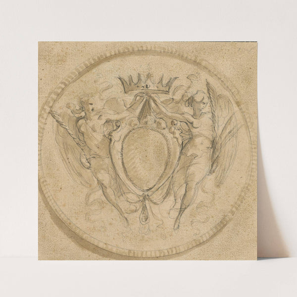 Coat of Arms of the Rezzonico Family, capped by a Princely Crown and Supported by Two Winged Victories by Giuseppe Cades