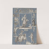 Collage of cut out prints pasted on blue paper Pl 03 by Anonymous