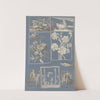 Collage of cut out prints pasted on blue paper Pl 14 by Anonymous