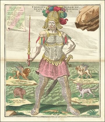 Colossus, with sword and scepter, representing Daniel’s interpretation of King Nebuchadnezzar’s dream (1730)