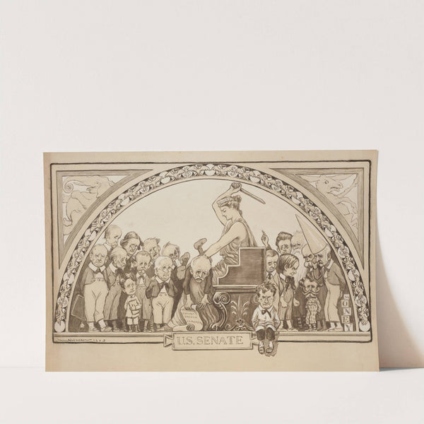 Columbia (a woman representing the United States) turns members of the U.S. Senate over her knee and spanks them. (1903) by William Henry Walker