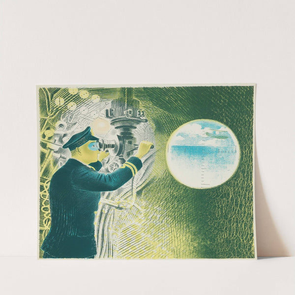 Commander of a submarine looking through a periscope by Eric Ravilious