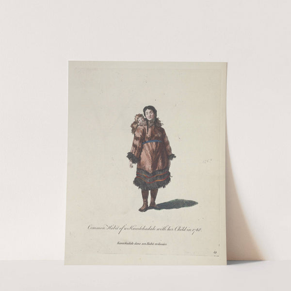 Common habit of a Kamtchadale with here child in 1768. Kamtchadale dans son habit ordinaire. (1757-1772) by Charles Grignion