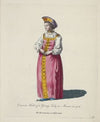 Common habit of a young lady in Moscow in 1768. Fille Moscovitte dans son habit simple. (1757-1772)