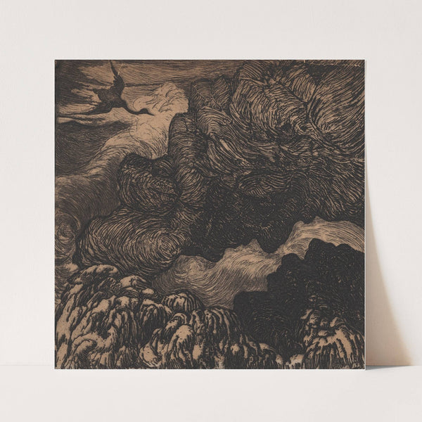 Comorans volant au-dessus des vagues (Swan flying over crashing waves) (1892) by Armand Seguin